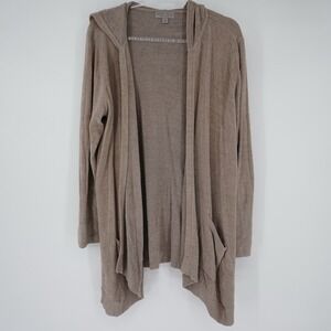 Barefoot Dreams Resort Cozychic Lite Hoodie Cardigan Light Brown Long Open Large